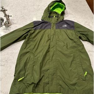 The North Face boys XL (18/20) olive green rain jacket